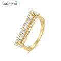 LUOTEEMI Woman Chunky Finger Zircon Square Vintage Cubic Zirconia Trendy Fashion Iced Out Gold Jewelry Ring