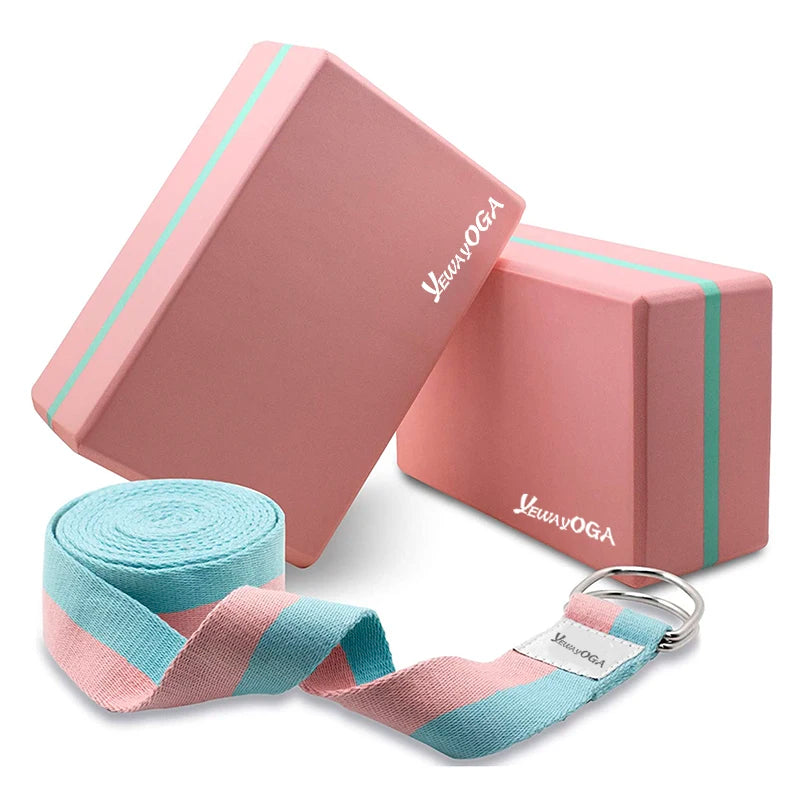 2026 New Yewayoga High Quality Eco-friendly EVA Custom Yoga Mat Double Layer Yoga Block 2 Color Logo Color Block Yoga Strap Set