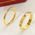 New 18K Gold-plated Stainless Steel Gemstone Ring Zircon Matte Waterproof Women's Wedding Lover Fashion Jewelry Ring