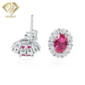 2025 Trendy Fashion Jewelry 18K Gold Plated Stud Earrings Oval Cut Lab Grown Ruby 925 Sterling Silver Earring for Girls