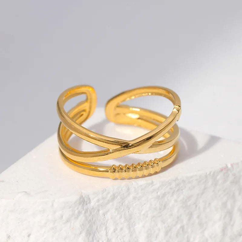 2026 Hot Selling Jewelry Eco-friendly Non-fading Stainless Steel Cross Lines Ring for Women's Daily Life