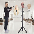 Alileader Wholesale Black Iron Mannequin Tripod Stand Wig Making Tools Wig Display Tripod with Metal Foot Pedal Carry Bag