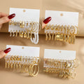 VKME 10Pcs/Set New Pearl Gold Color Geometric Design Big Hoop Earrings Set for Women Jewelry