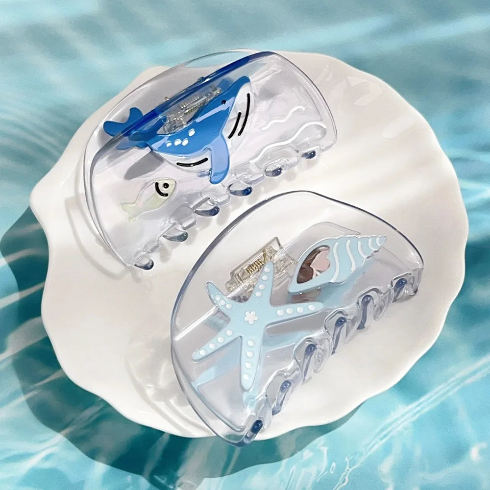 New Design Ocean Series Acetate Hair Claw Custom Transparent Whale Starfish Splicing Hair Claws Large Size Hair Claws for Women