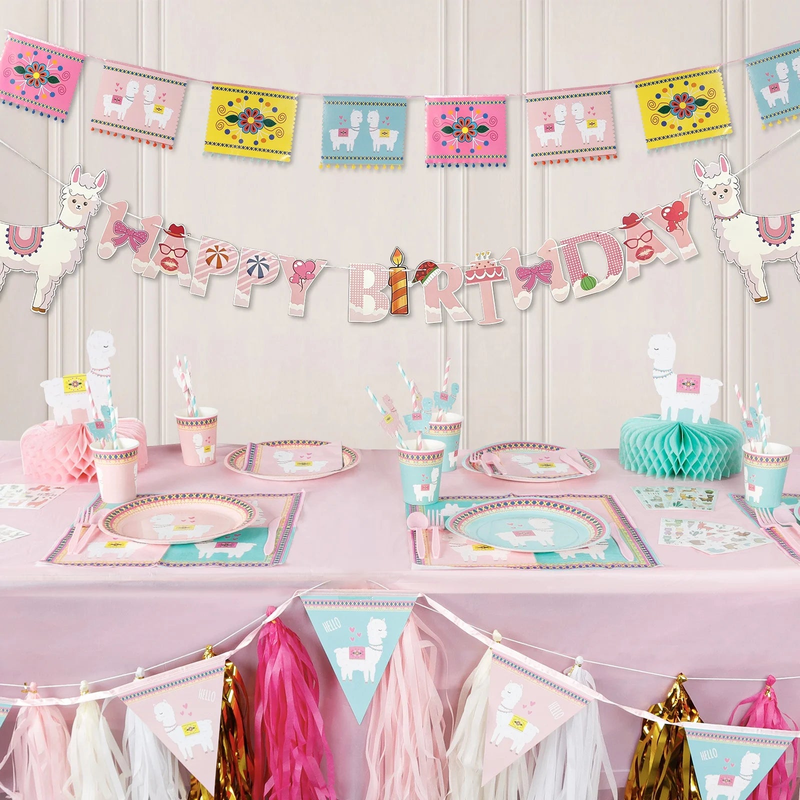Llama Birthday Party Supplies Pre-Strung Llama Themed Banner Birthday Party Supplies Serves 8 Llama Party Supplies Kit