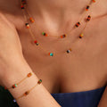 New18k Gold Plated Stainless Steel  Tube Natural Stone Necklace Bracelet Link Chain Jewellery Set for Women
