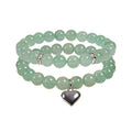 2Pcs/Set 8mm Natural Rose Quartz Aventurine Round Stone Beaded Lucky Bracelet Set With Silver Puffy Heart Charm