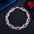 Trendy Silver Plated Red Oval Round Jewelry Gift Multi Color Cubic Zircon Flower Chain Link Bracelets for Ladies Bridal Wedding