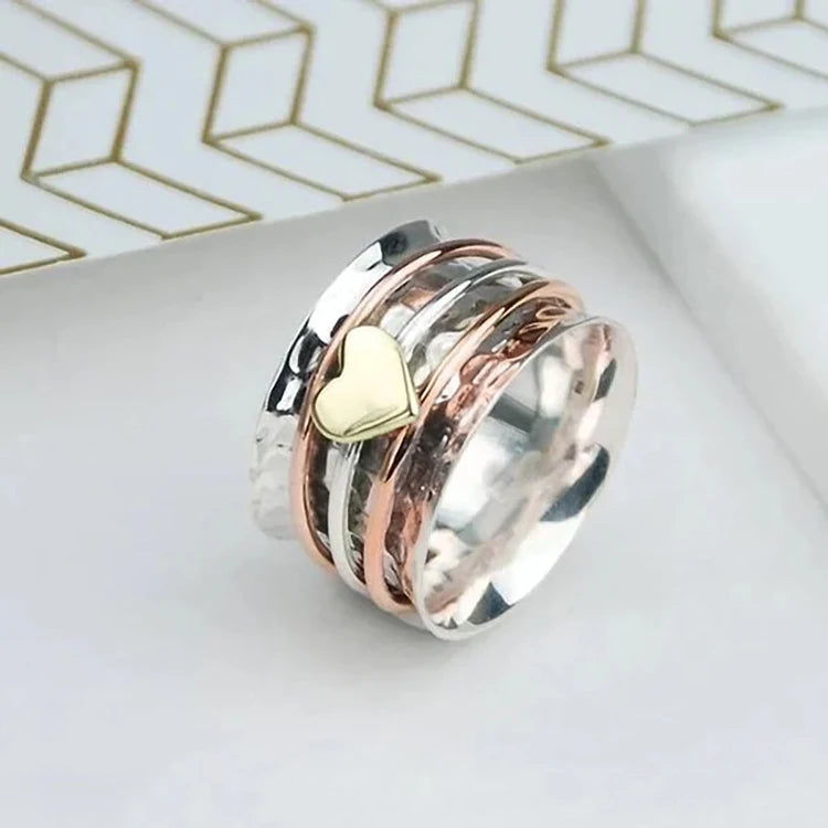 Y044 Hot Sale Rotatable Spin Ring Jewelry Multi-layer Heart Spin Rotating Rings for Sisters Gift Fidget Rings for Anxiety