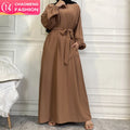 6673# New Fashion Dress Smooth Nida Simplicity Solid Color Elastic Sleeves With Side Pockets Versatile Dress 13 Colors