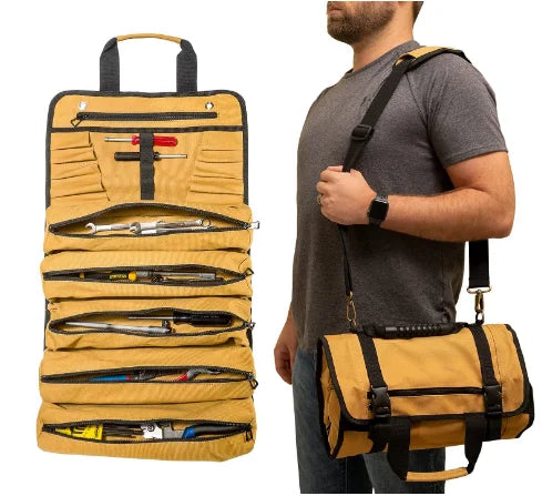 Custom Oem Multi-Purpose Motorcycle Tool Roll up Bag Heavy Duty Canvas Sling Shoulder Tool Bag for Electrician Technician