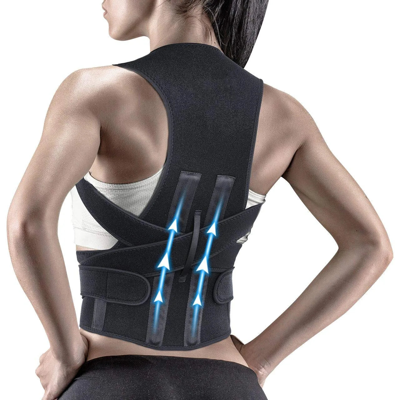 ZY Brand Orthopedic Neoprene Straightening Spine Back Support Belt with Protection for Back Bone Pain Relief Black