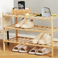 3-Tier Multifunctional Bamboo Shoe Rack Free Standing and Stackable Storage Drawer for Bedroom or Living Room Folding Design