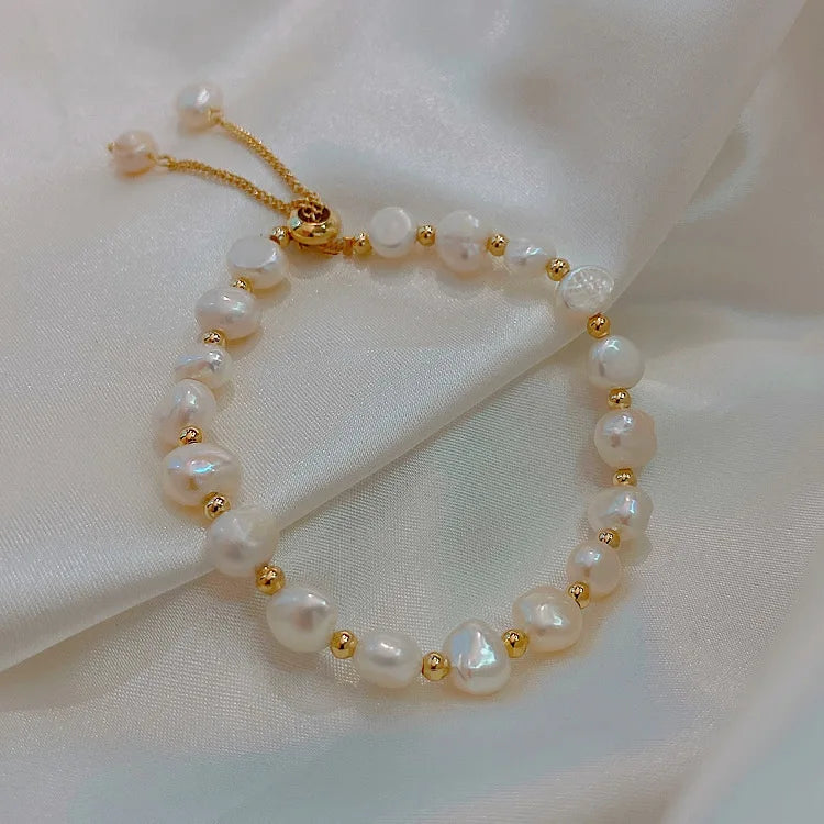 2022 Fashion Charm Bohemian Handmade Bead Plated Pearl Bracelet Bangle for Women Ladies Jewelry Gold