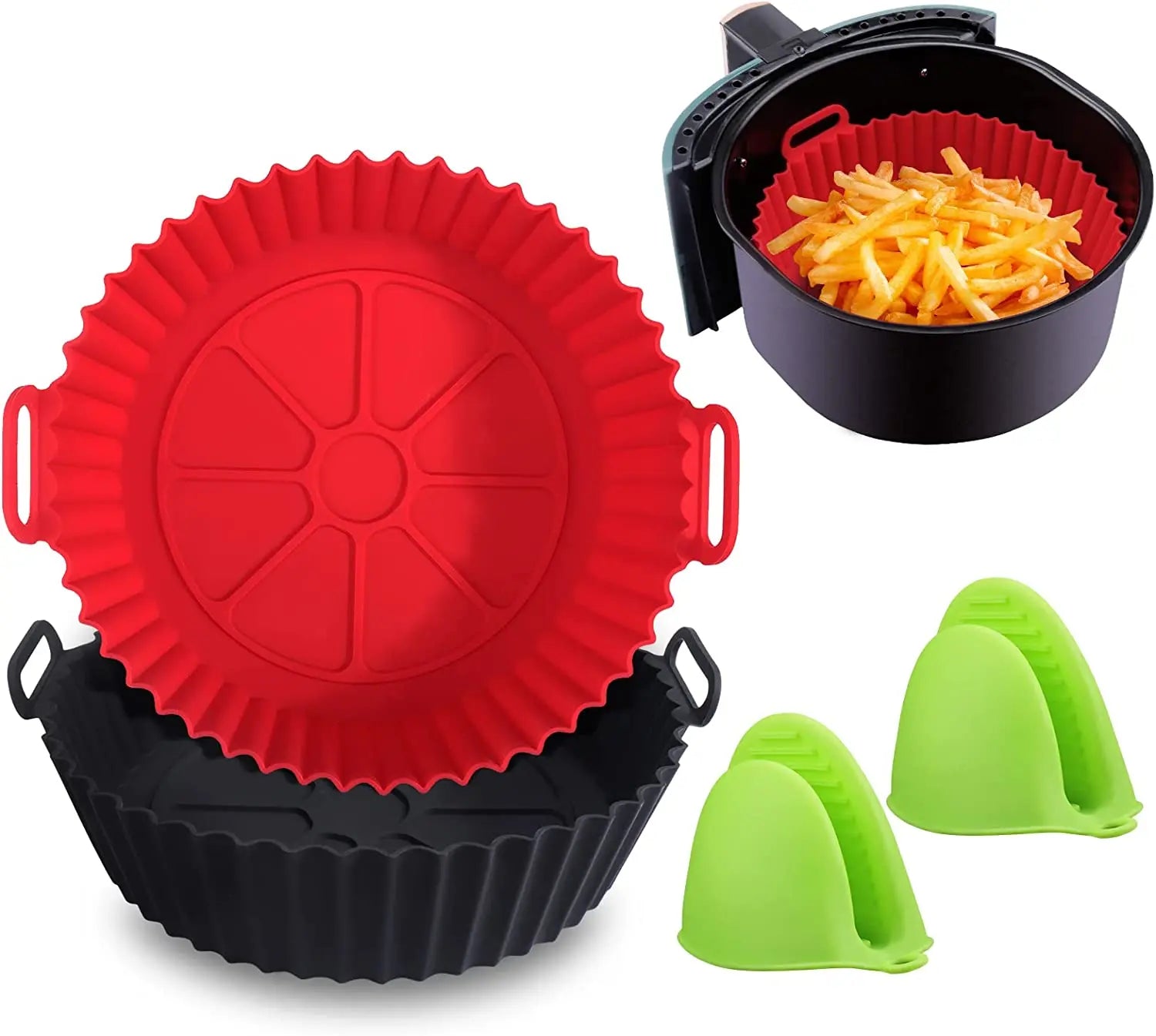 8in Air Fryer Silicone Liners Pot Silicone Air Fryer Basket Liners for Air Fryer Oven Reusable Baking Tray Oven Accessories