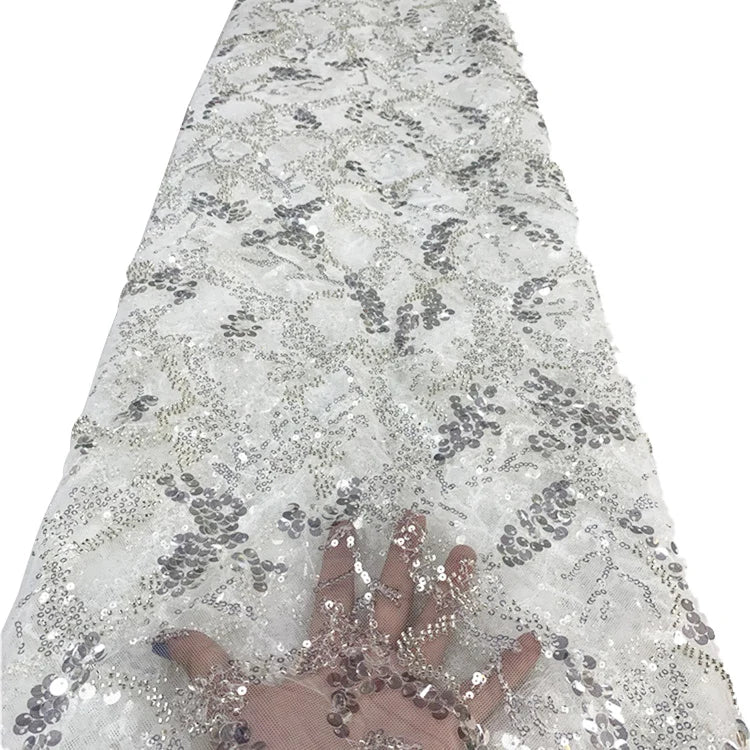 New Designs African Wedding Lace Fabric French Tulle Embroidery Beaded Lace Fabric With Sequins