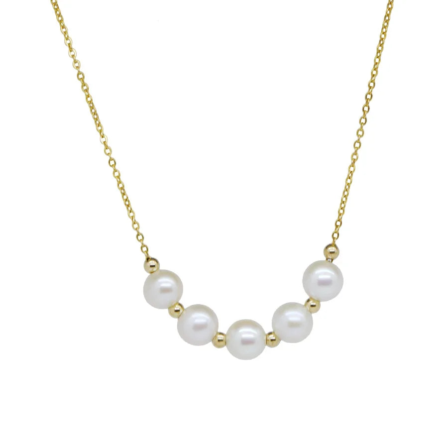 18K Gold Plated Chain Beads Pearls Necklace Dainty Pearl Pendant Necklaces for Girls Women Gifts