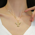 Titanium Steel Full Diamond Zircon Phoenix Necklace Charm Choker Chain for Women Wedding Engagement Stainless Steel Jewelry