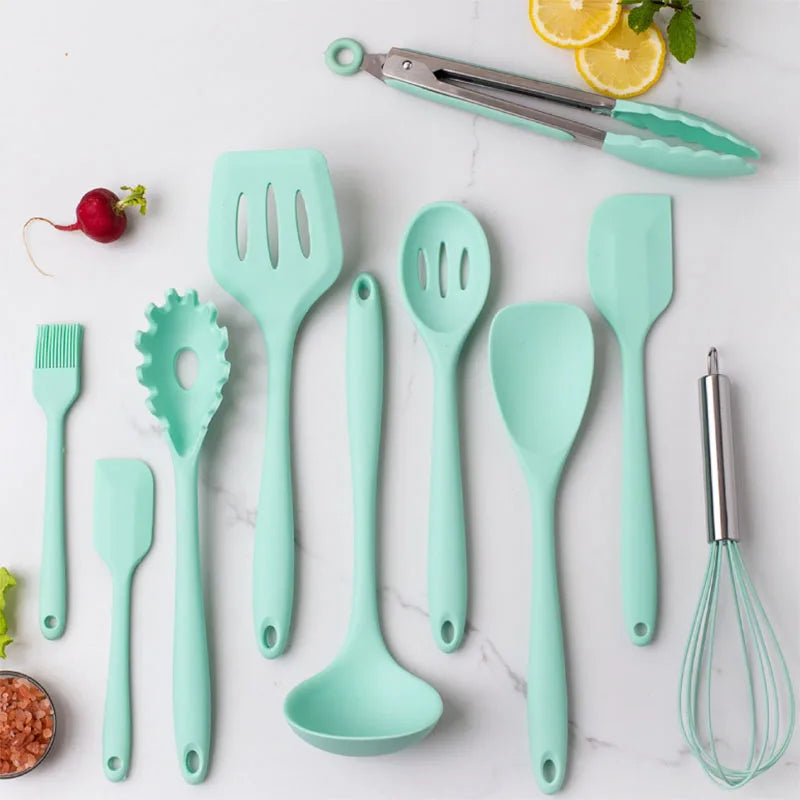 10 Piece Home Cuisine Usage Silicone Non-Stick Kitchen Cooking Utensil Set