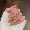 Romantic Crystal Flower Earrings Girls Super Fairy Temperament Asymmetric S925 Silver Needle Rose Stud Earrings As Gift