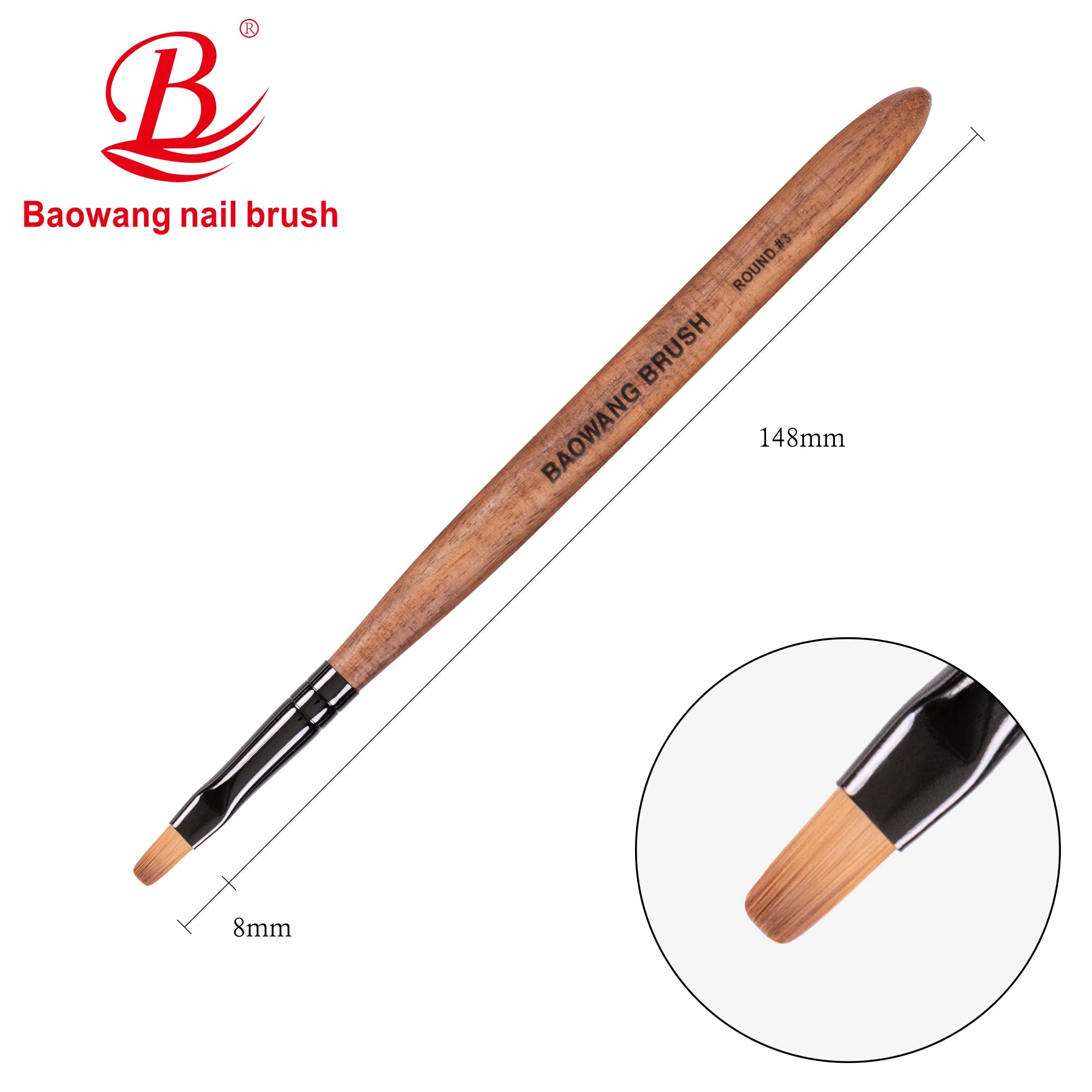 2026 High Quality Gel Brush with Brown Wooden Handle Round Gel Brush with Soft PBT Nylon Hair by Nail Brush Manufacturer BW7-3