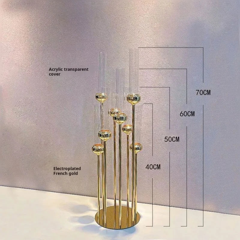 8 Arms Round Base Iron Metal Candlestick Wedding Candle Holder Gold Centerpiece for Wedding Table Party Banquet Home Decoration