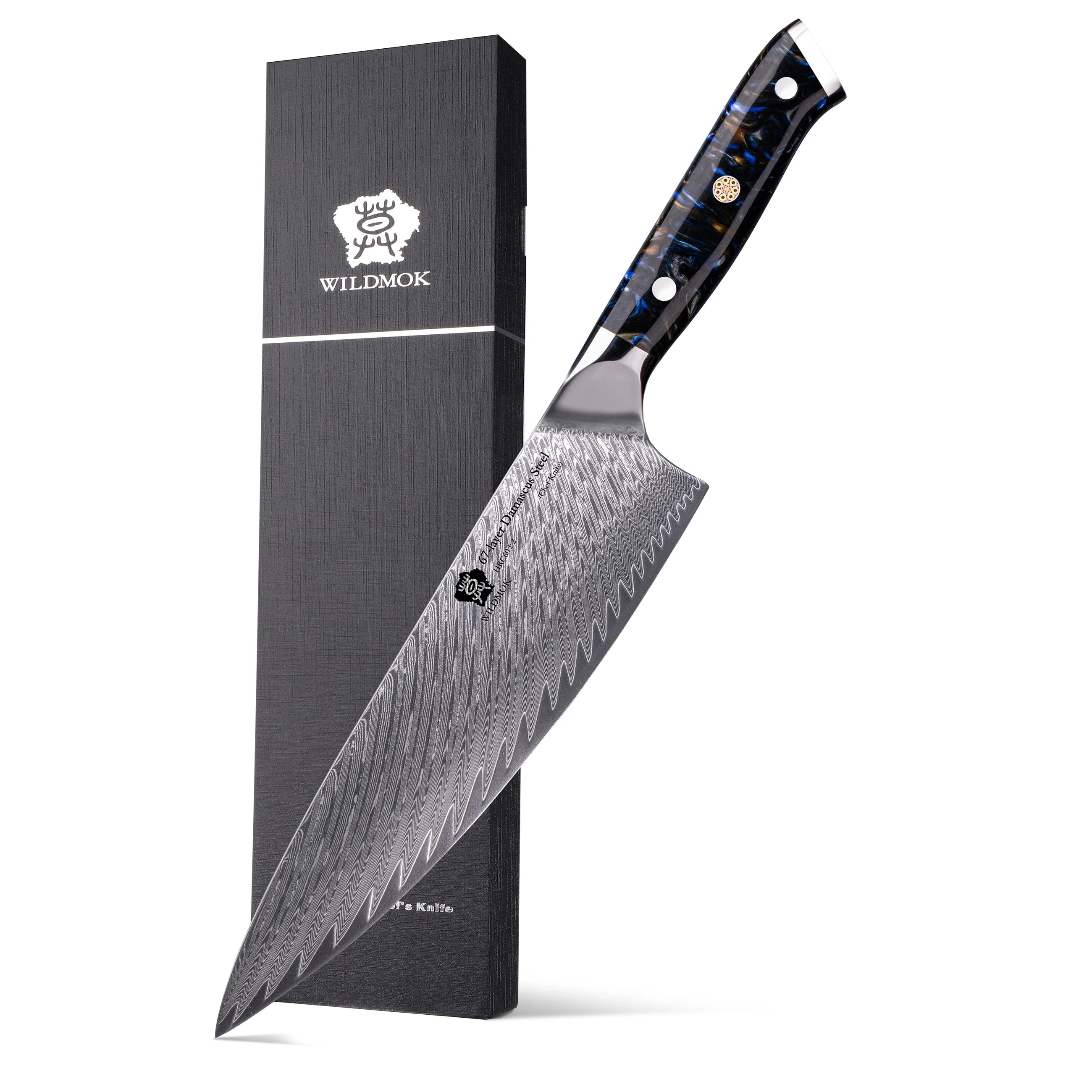 WILDMOK Chef Knife 8 Inch Damascus Japanese Chef Knife Black Resin Handle Kitchen Knives