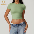 Cotton Sports Gym Breathable Women Fitness T-Shirt Custom Logo Loose Drop Shoulder Shorts Sleeve Wear Gym Yoga Shirt