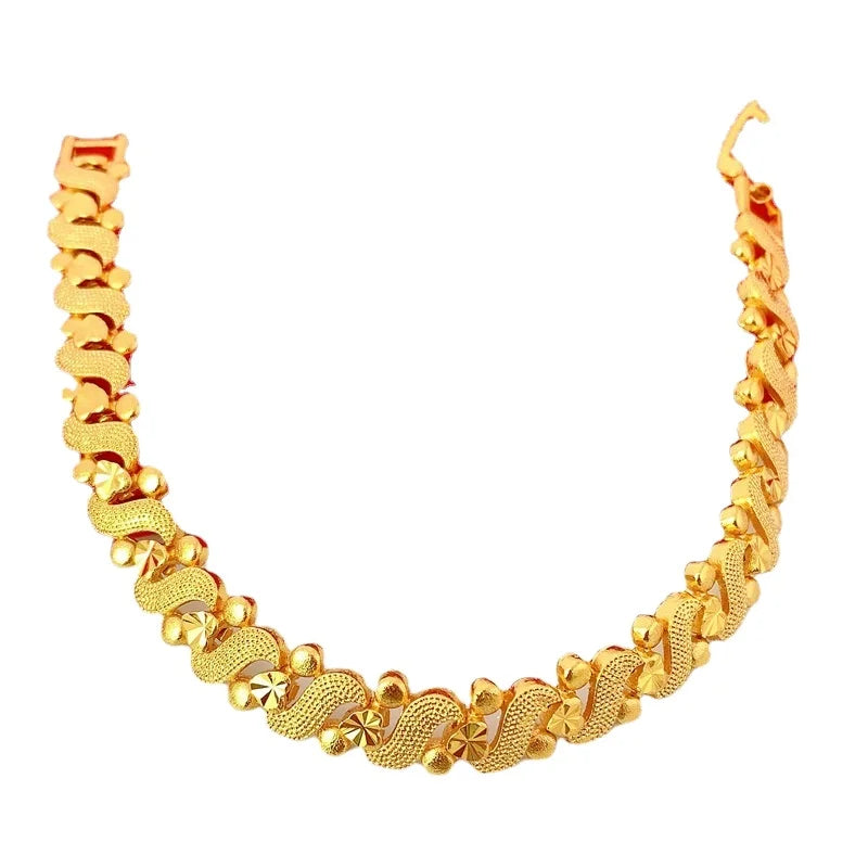 Dubai Gold Jewelry  Gold PlatedGold Plated Frosted Bead Bracelet Gold Plated Peach Heart Bracelet New Creative Euro Bracelet