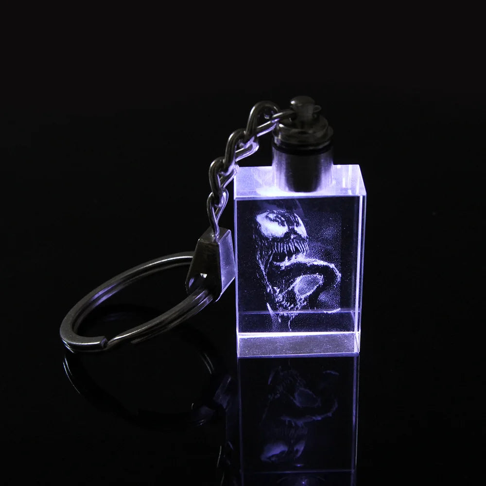 Factory Direct Luxury Custom Logo Rectangle Crystal Key Holder Ring Polished Luminous 3D Keychain Cars Cut Glass