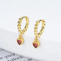 Fashion Jewelry 925 Sterling Silver Simple Red Heart Zircon Pendant Bead Shape Gold Plated Hoop Earrings Women