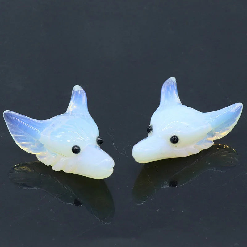 Huiying New Wholesale crystal carved Opalite Wolf Head in stone for sale precious stone crafts