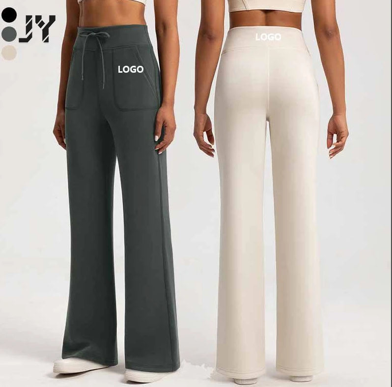 Joyyoung Wholesale High Waist Casual Sportswear Flared Wide Leg Fitness Side Pocket Custom Yoga Gym  Yoga Leggings for Women