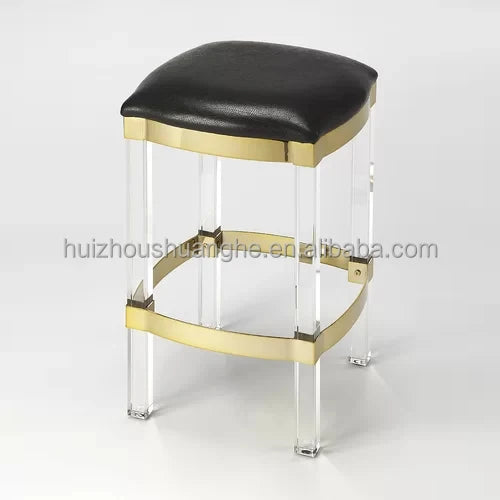 Bar Furniture Modern Pu Leather Bar Stool Metal Frame Counter Height Acrylic Bar Stools for Kitchen