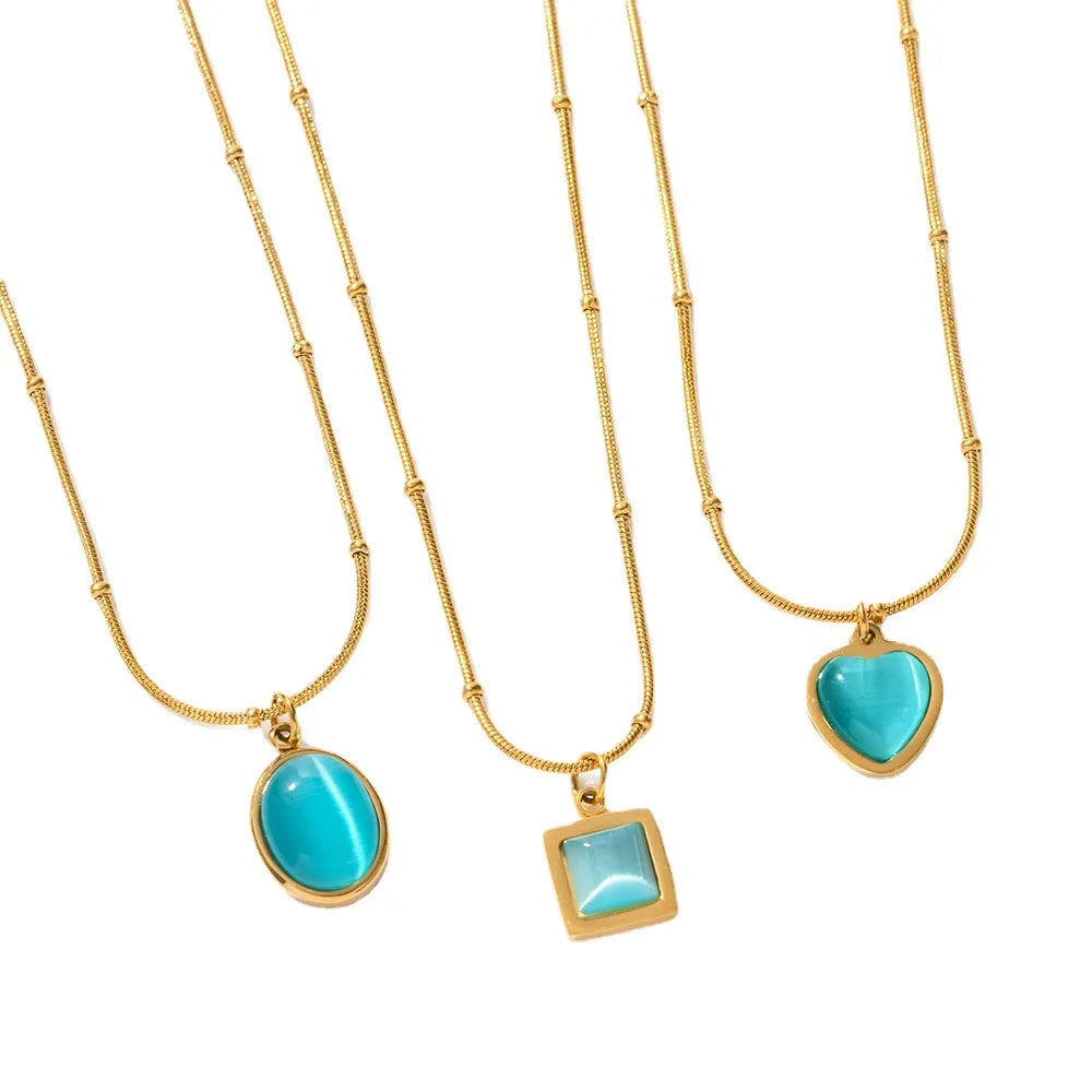 New 18k Gold Plated Snake Chain Blue Water Drop Zircon BirthStone Necklace Tarnish Free Stainless Steel Necklace Design Jewelry