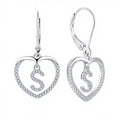 Wholesale 925 Silver 26 English Alphabet Earrings 5A CZ Trendy Rhodium Plated Letter S Heart Earrings