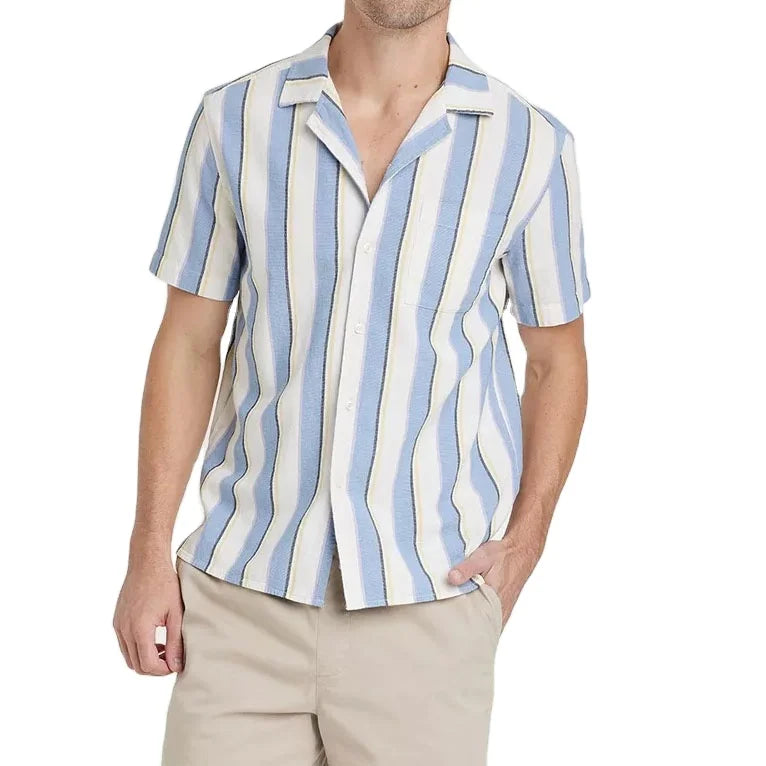 Best Selling Custom Button Down Shirt Men's Short-Sleeved Striped Shirts
