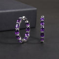 RZ0011 Abiding Custom Fine Jewelry Inside Outside Hoops 4x6mm Oval Amethyst Purple 925 Sterling Silver Hoop Earrings