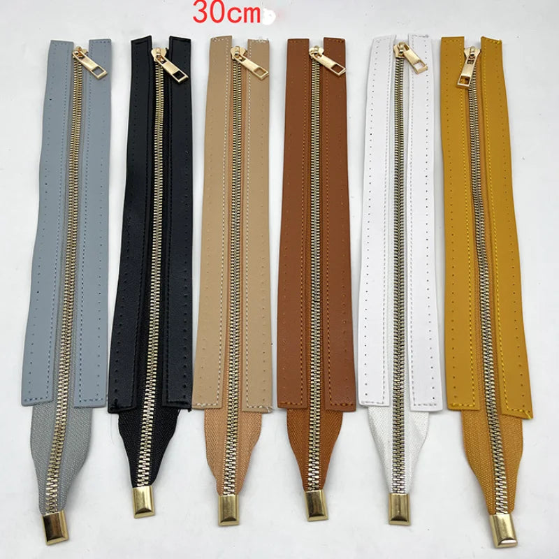 Handmade Bag Zipper Reversible PU Leather Metal Zipper Accessory Luggage Zipper Hardware