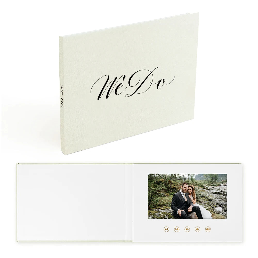 WE DO Black Foil Linen Bound Hardcover Video Book with 7 Inch Screen Wedding Video Brochure Album for Anniversary Storybook