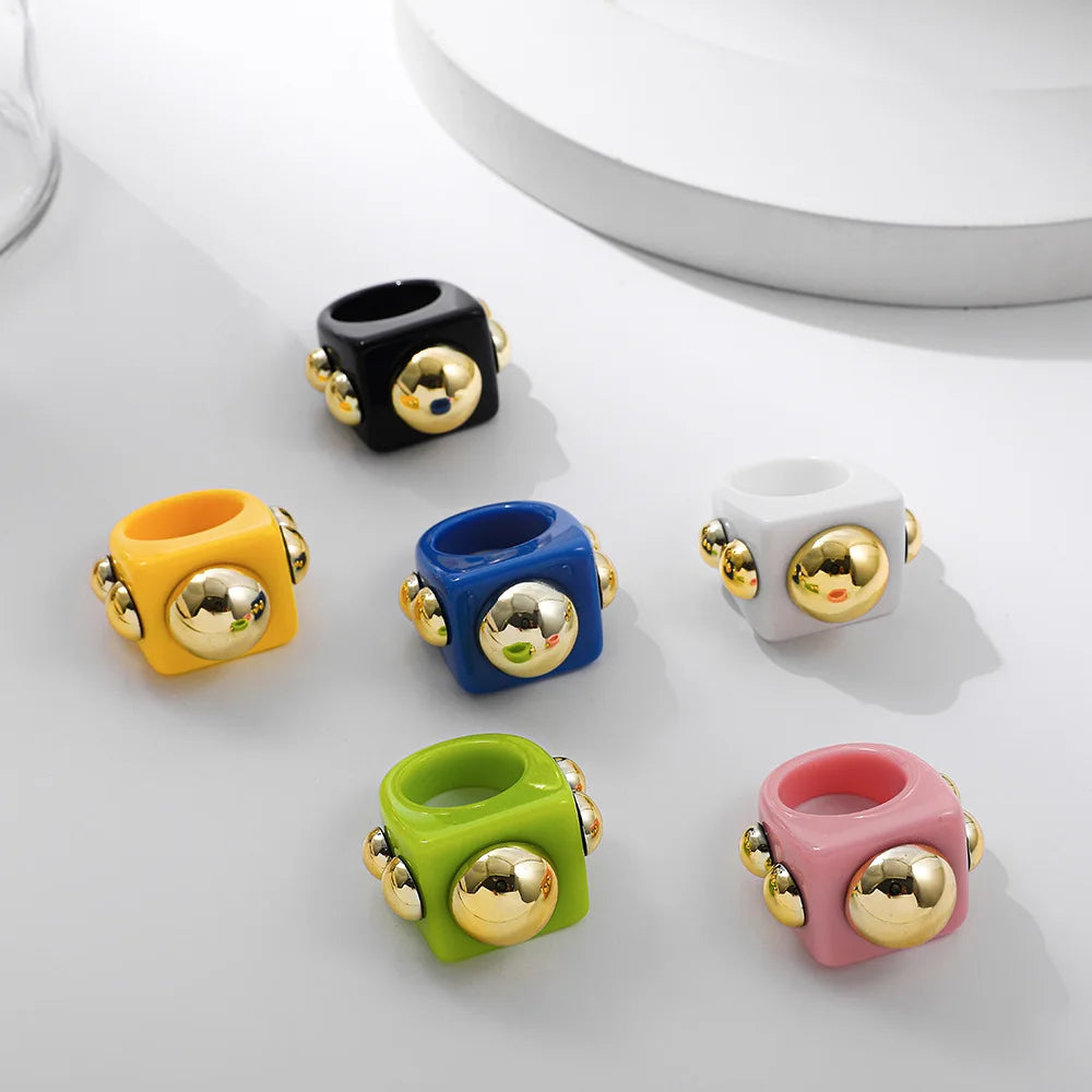 Wholesale New Arrival Resin Gold Plated Girl Acrylic Finger Rings Set Heart Ring