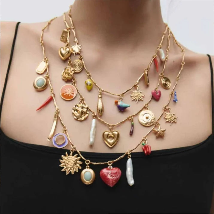 ZAA Vintage Multi-Layer Small Charm Necklace for Women Holiday Party Jewelry Gift Wholesale Fashion Necklaces