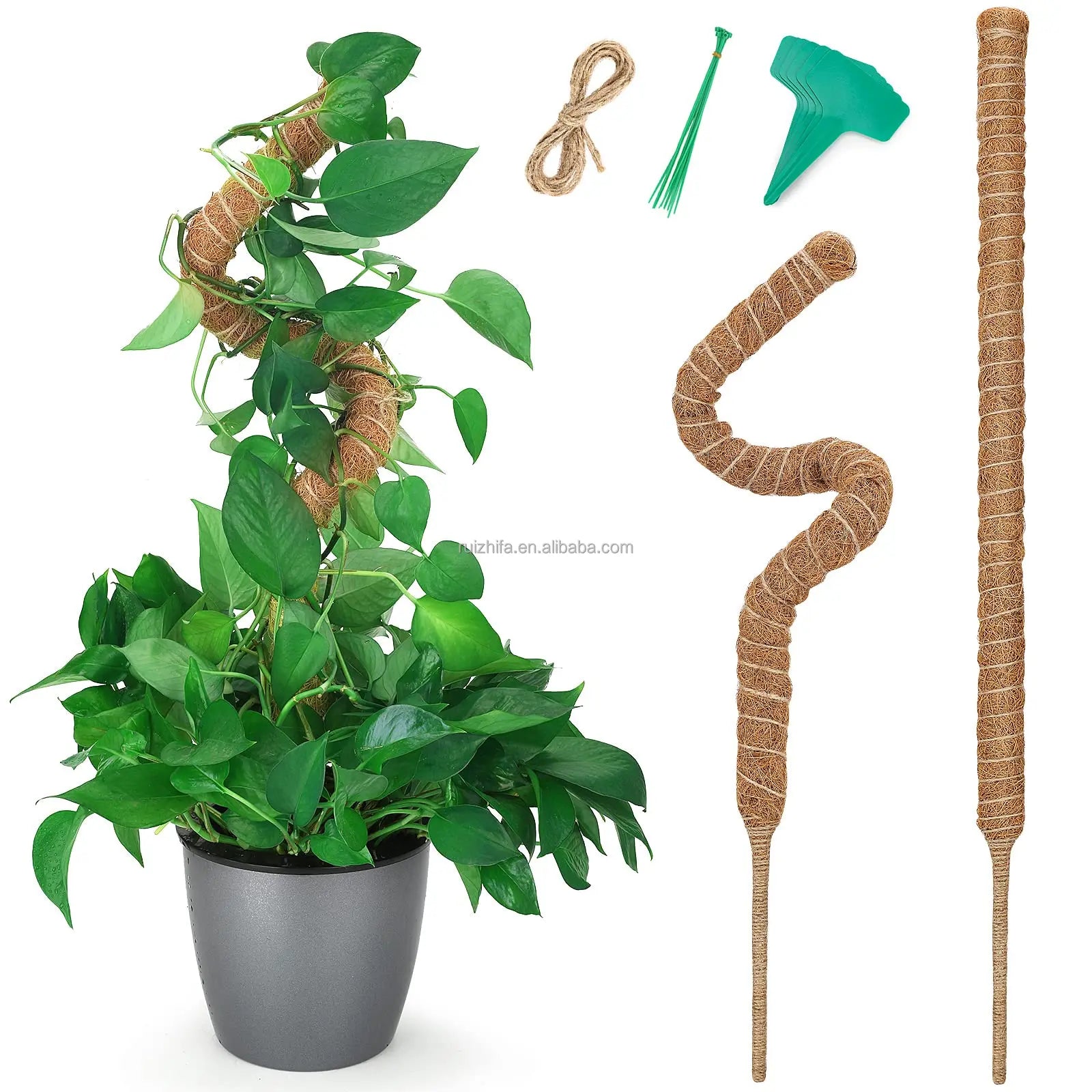 Natural Coir 28inch Eco-Friendly Moss Pole Bendable Plants Climbing Pole Extension Palm Vines Stick Indoor Outdoor Balcony