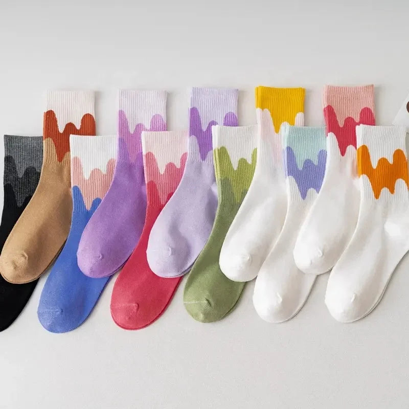 Wholesale Fashion Gradient Ice Cream Couple Socks Trending Cotton Ribbed Crew Socks for Women
