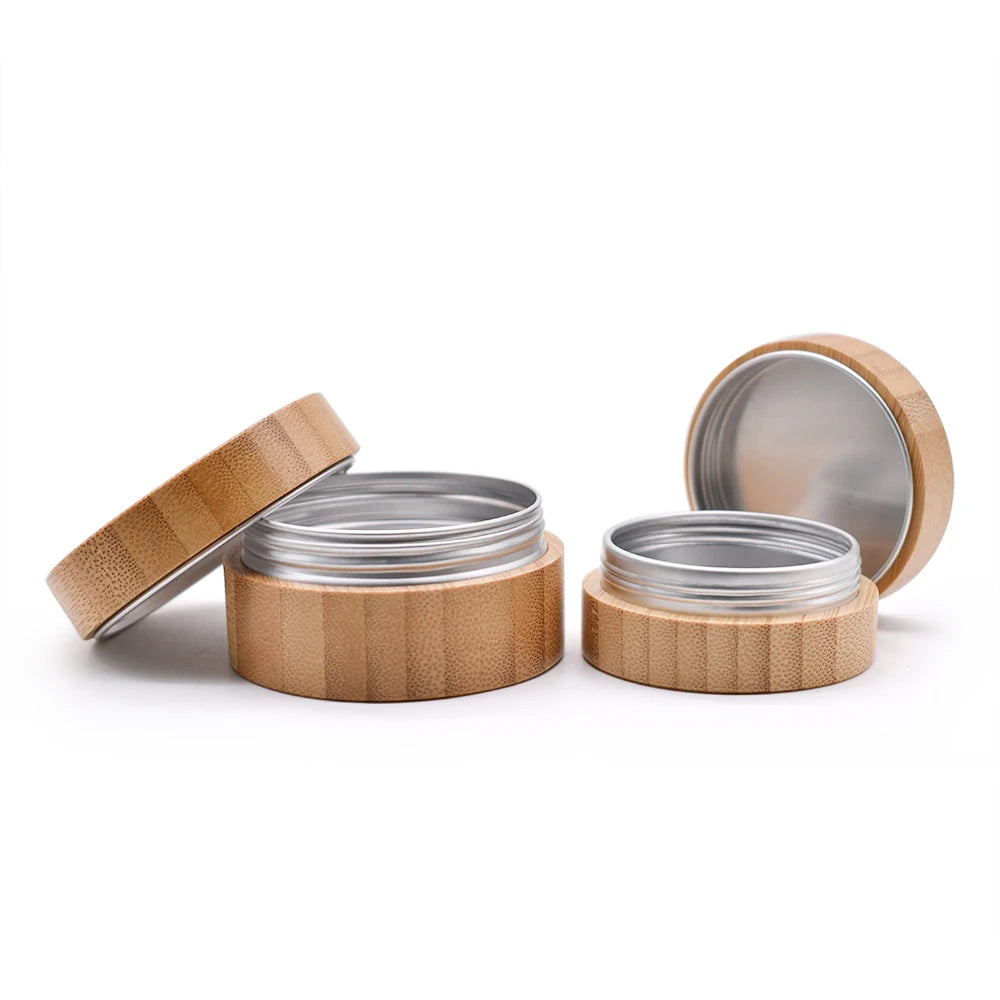 10g Luxury Mini Bamboo & Aluminum Cosmetic Jar with Wooden Lid for Face Cream Lotion Eye Cream