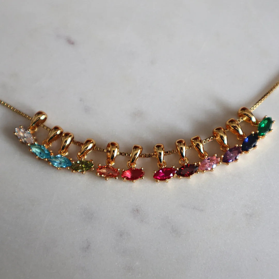 2025 Hot Selling Twelve Birthstone Necklace with Navette-Shaped Month Stones Fashion Chains Necklace INS Inspiration