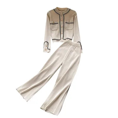 50%OFF Autumn Fashion New Knitted Suit Design Sense Single-breasted Cardigan High Waist Thin Wide Leg Pants Two-piece Set