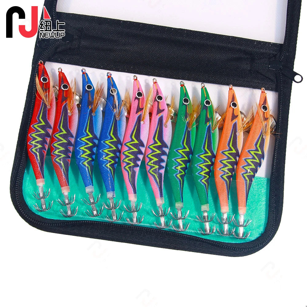 NEWUP UV  Fluorescent Squid Jig Lure Fishing Lures 10pcs/set Luminous Simulation Shrimp Squid Needle Bait