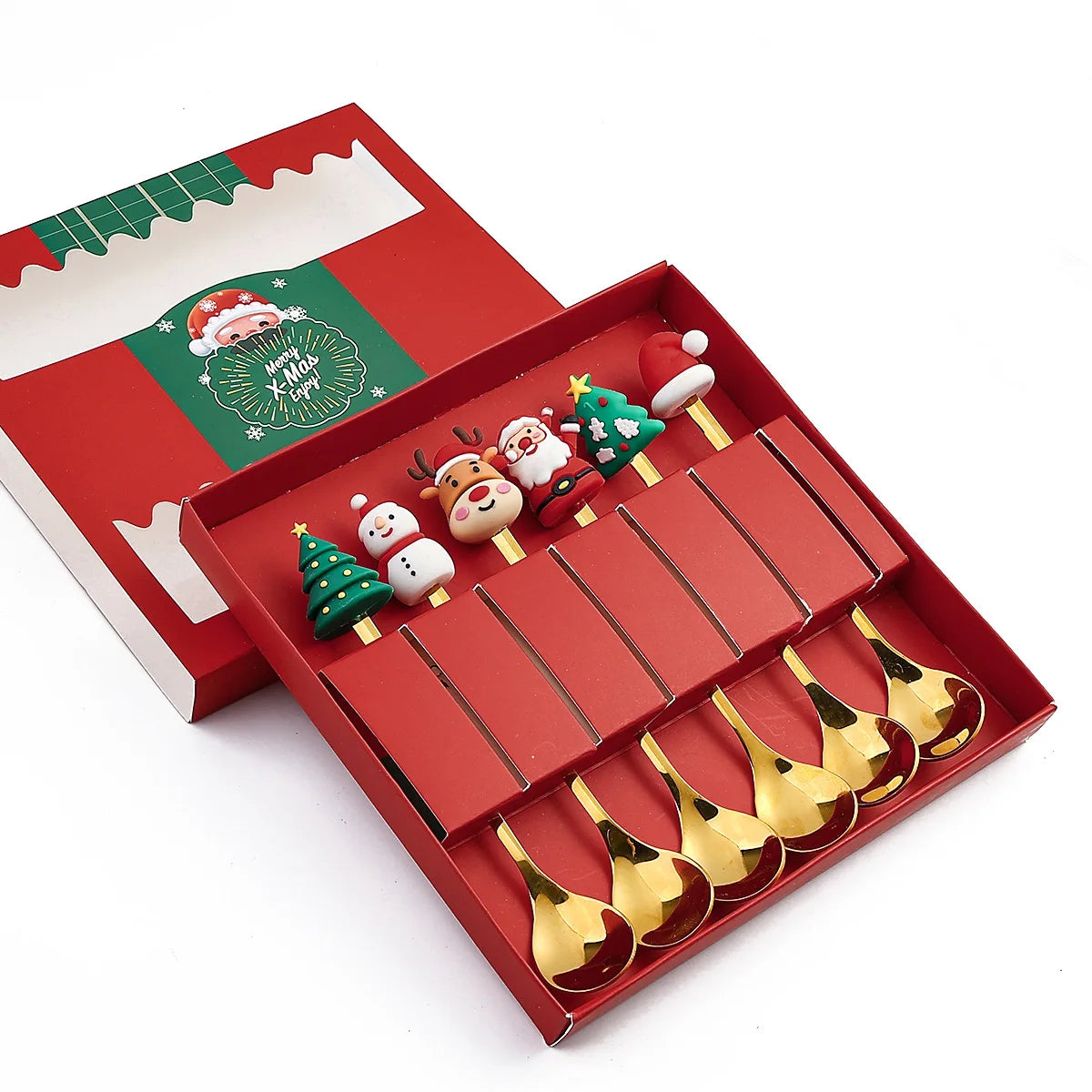 Christmas Cutlery Gift Box Spoon Fork Matel Flatware Set for Children