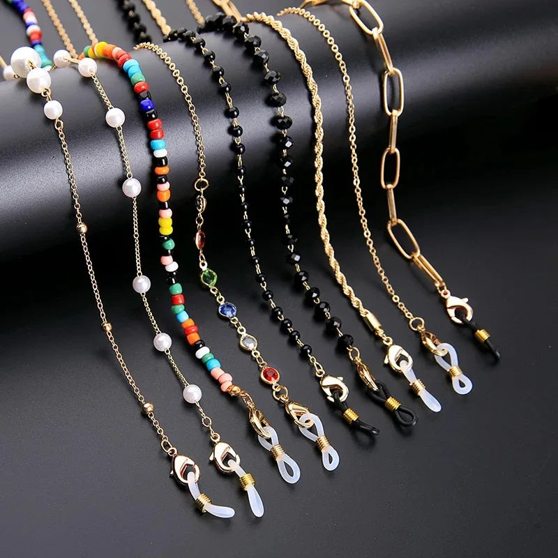 Fashion Jewelry Black Pearl Classic Stylish Waterproof 70cm Eyeglasses Chain Beads Eyewear Retainer Crystal Glasses Chain for